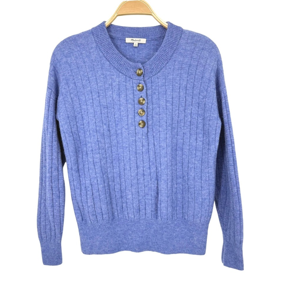 Madewell Henley Sweater Womens XS‎ Blue Excellent Ribbed Merino Alpaca NB383